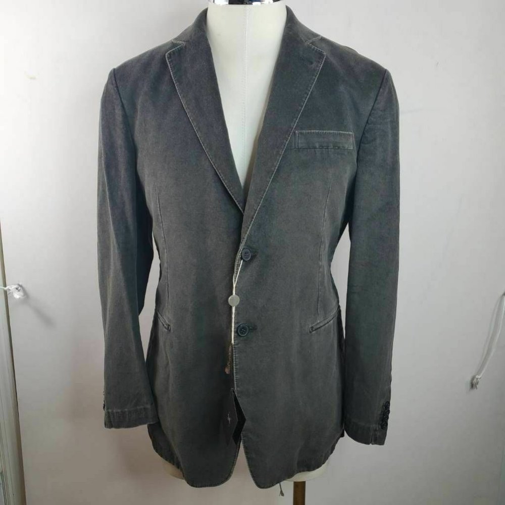 Z Zegna Mens Two Button Blazer Gray Jetted Pockets Notch Lapel 44R EU 54R New